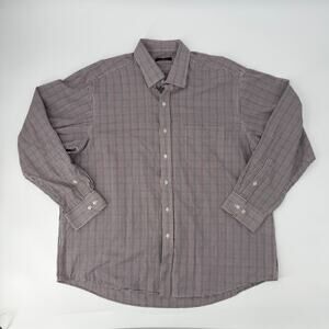 Club Room Button Down Shirt Mens L Red Blue Check Plaid Long Sleeve Cotton